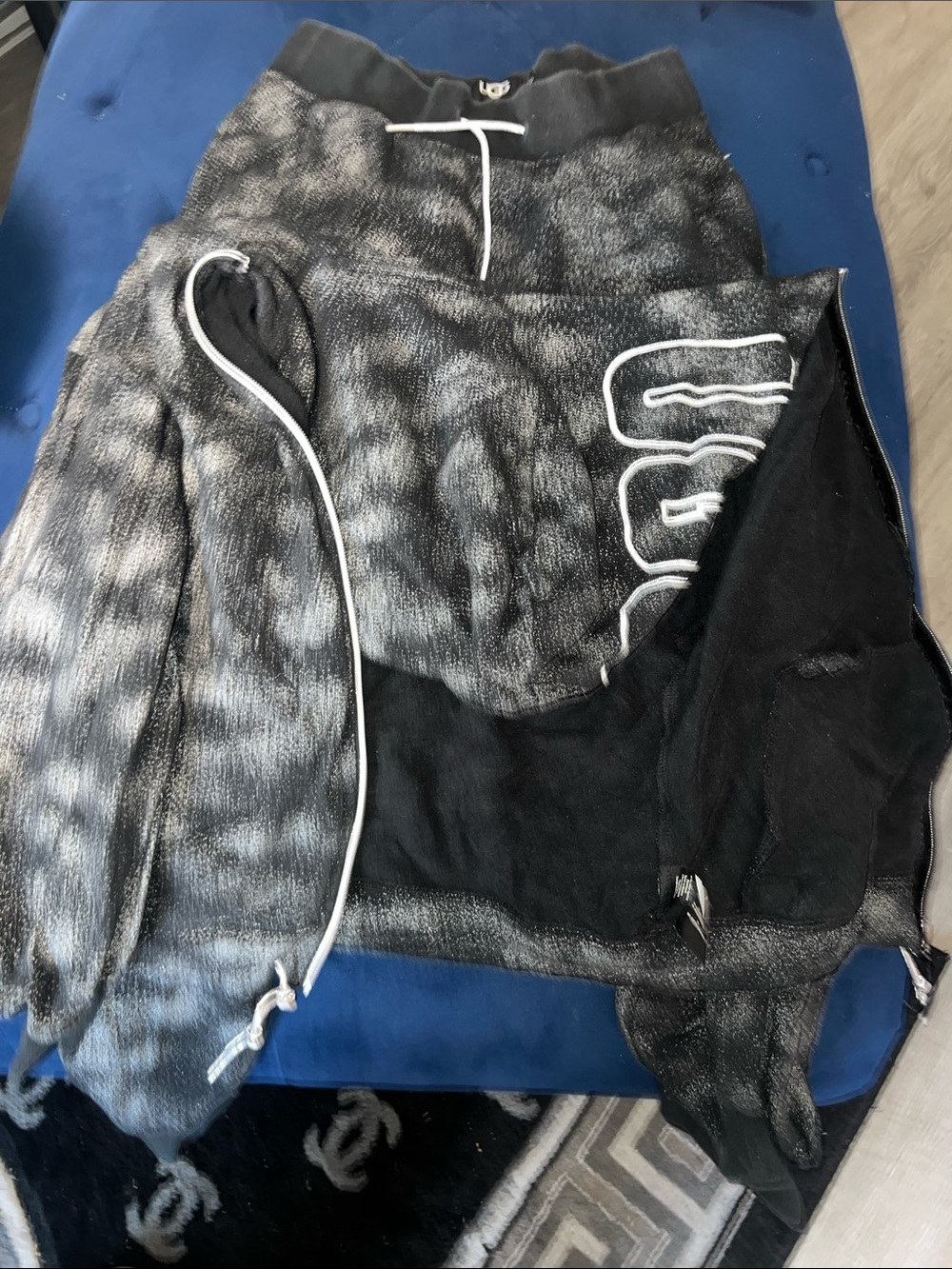 Women’s Black & Gray Tie-Dye Knit Sweater with Drawstring